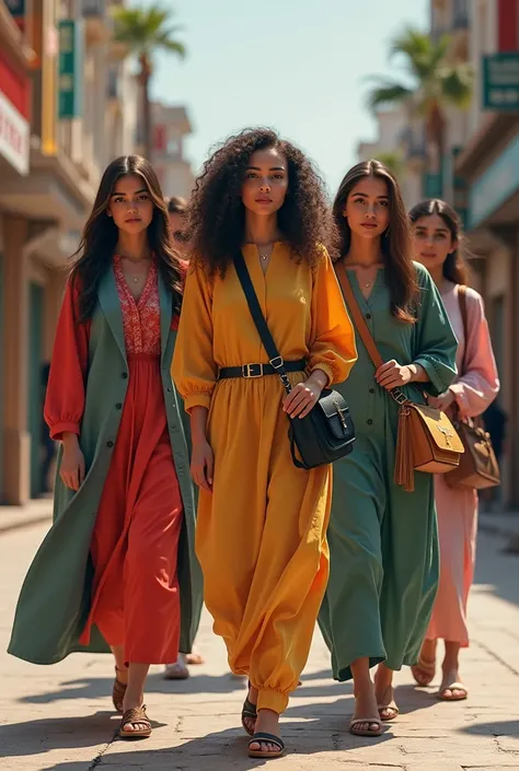 Local girls outfits in Pakistan without duppata and with a cross shoulder bag standing tilted right
