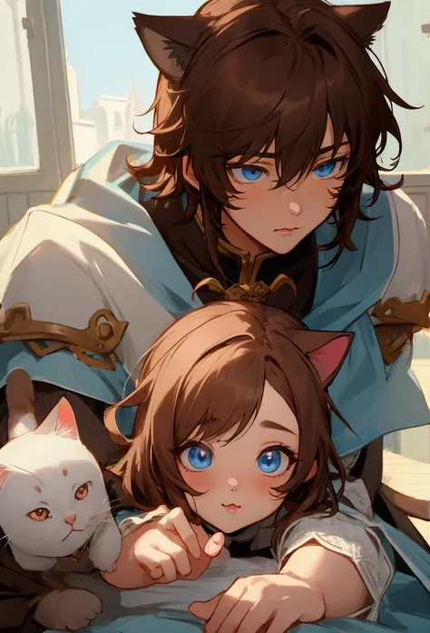 boy, count, brown hair, Light blue eyes, Romance Fantasy, cuteness , cat ears, stupid hair