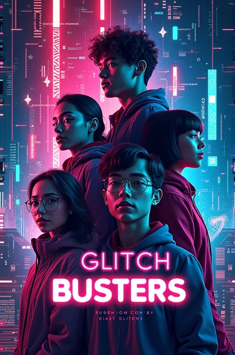 Make a vertical poster of a tech club called glitch busters 