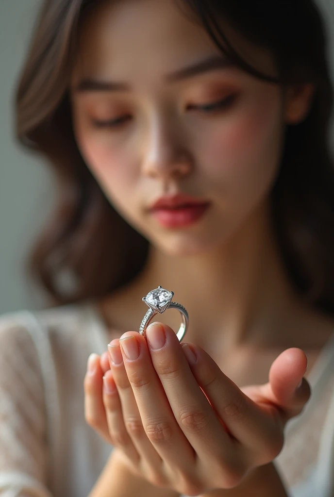 Diamond ring in girl hand