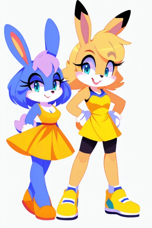 drawing of a cartoon girl with a yellow dress and a cat, lola bunny fanart, original chibi bunny girl, colored drawing, bunny girl, colored sketch, traditional art, with bunny ears, cartoon drawing, cute anthropomorphic bunny, full color drawing, an anime ...