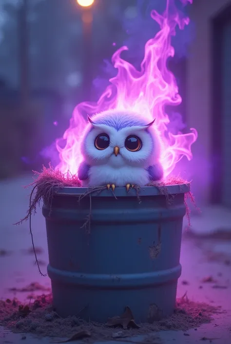 Kawaii Emotional Dumpster Purple Fire Inside Sitting A Kawaii Pastel Color Owl