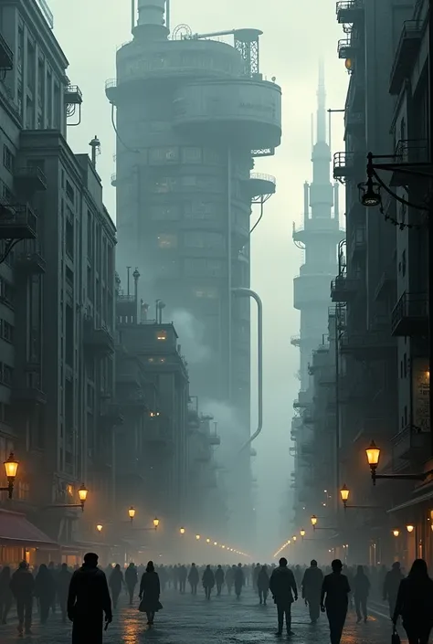 Futuristic city ultra realistic steampunk dark atmospherie with brutalist building 