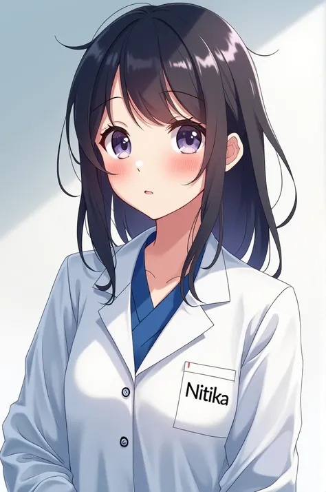 A anime girl in doctor uniform with written Nitika