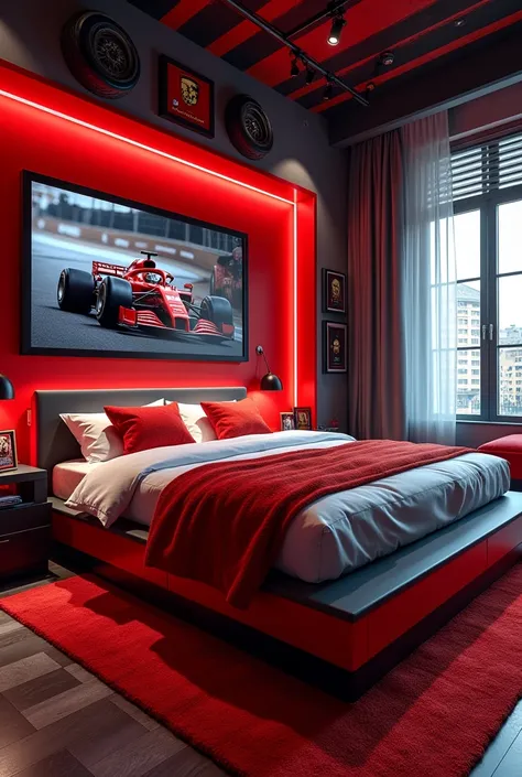 Bedroom decorated in the theme of the Formula 1 game