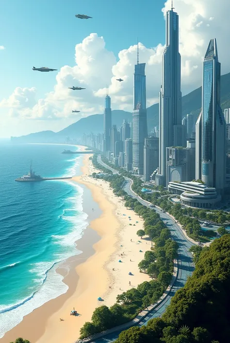 Futuristic city map with beach