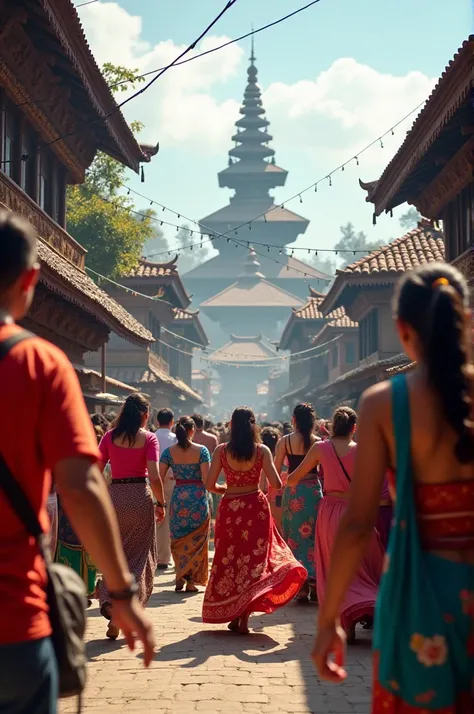 Music dance party in kathmandu street nepali house background temple