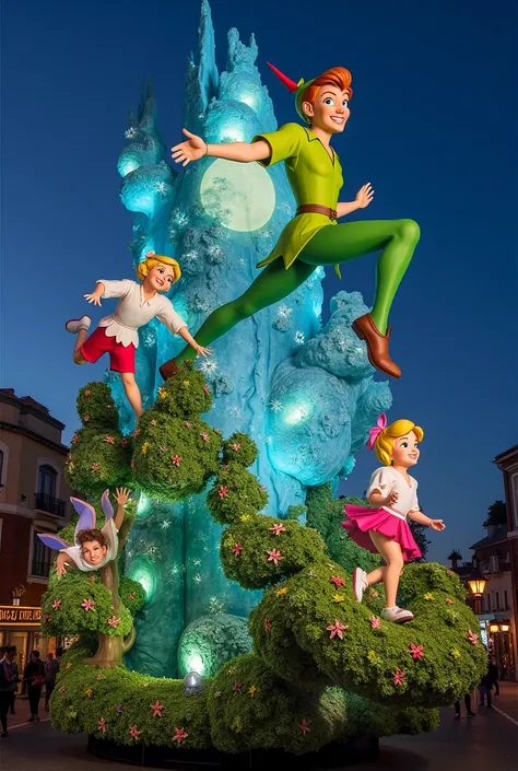 A Peter Pan themed float that draws attention and has detail