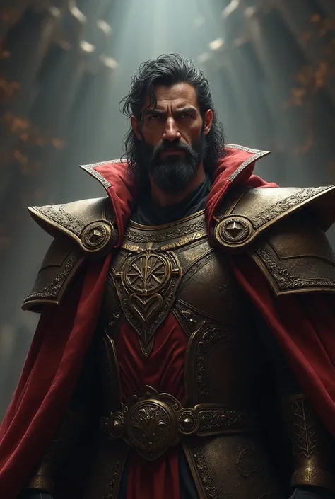 a sinister male emperor of a theocratic empire, roman clothes and armor, serious and grim expression, imposing aura that commands fear and respect, anime artstyle, cinematic lighting, dramatic shadows, muted color palette, intricate and ornate details, hig...