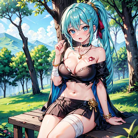 Anime Moe Art Style,Highest quality,High resolution,Anatomically correct,Mid-teens,One Girl,Light blue hair ponytail,Super detailed,Big Breasts,Shiny Hair,Shiny skin,Beautiful Skin,A rich expression,Painful expression,Open your mouth in agony,Off-the-shoul...