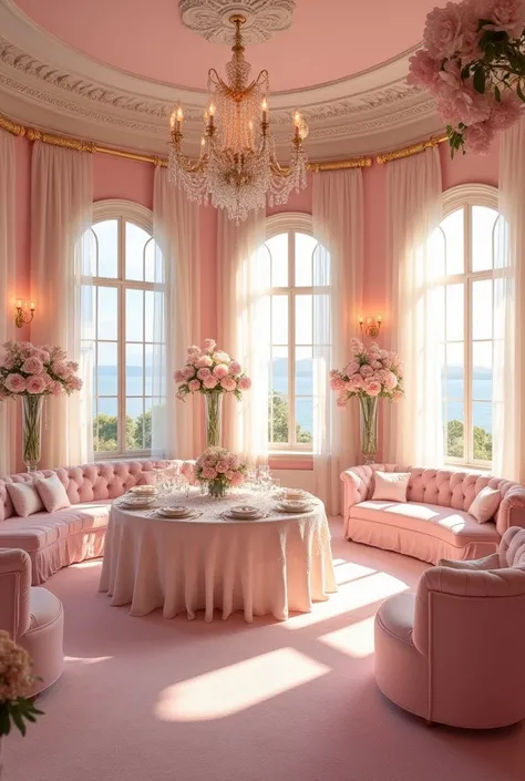 I want you to create a birthday party inspired by pastel pink and pearl white for a person who is turning 19. You can create the atmosphere for 10 people in a flirty style., please