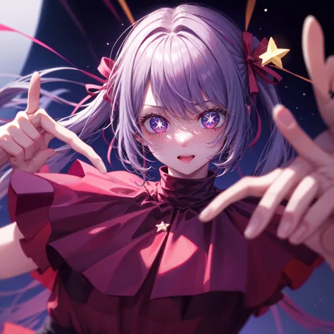 1 girl, alone, high quality, slender, big tits, large breasts, pigtails BREAK Sparkling_eye, Star-shaped pupils, +_+, palm of the hand, (middle fingers up:1.3)