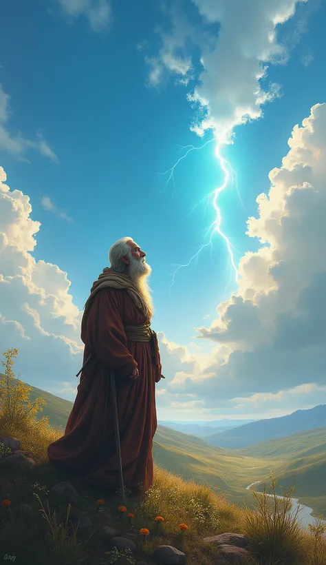 Create the image of Noah looking at the sky. Ultra realistic image.