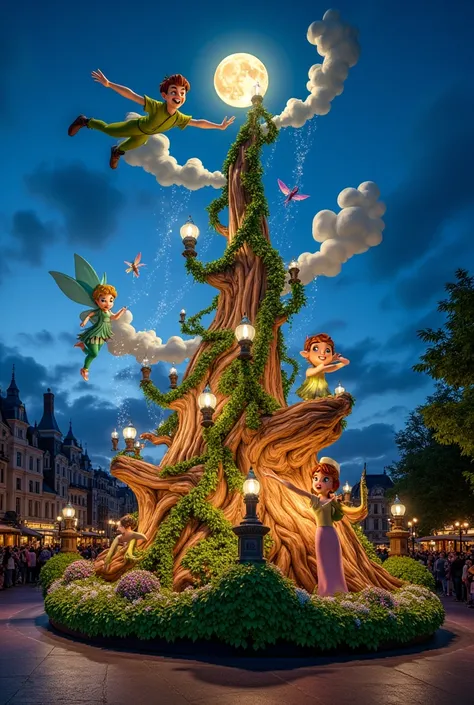 A Peter Pan themed float that draws attention and has detail