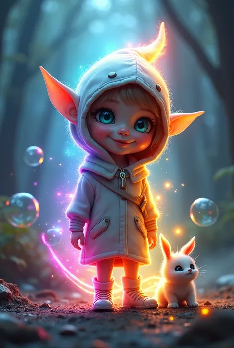 The Elf of Emotions is a cute, wide-eyed and vibrant character with a luminous aura that emits different colors, similar to that of a rainbow. He has features that suggest the innocence and curiosity of a child: large expressive eyes, wide smile and a play...