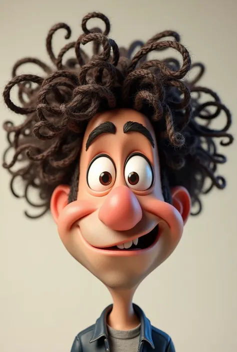 Create a caricature of a man with curly hair.3d render 
