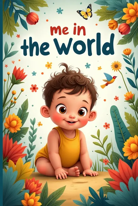 Create for me the cover of a rectangular baby book with the theme "Me in the world"