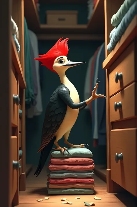 A woodpecker in a closet 