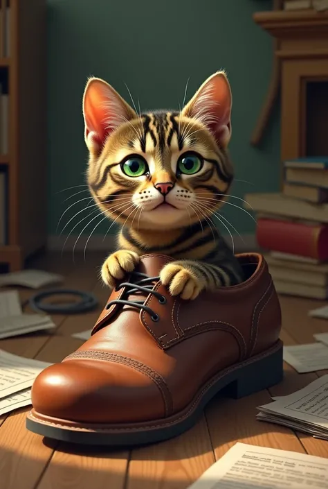 A cat stuck in a shoe