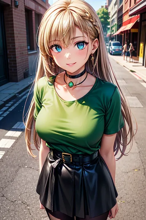 girl posing for photo, animeのcute少女, ((one girl)), ((baby face:1.3)) + ((cute:1.3)), 
break 

((green t-shirt dress:1.5)) + (((b...