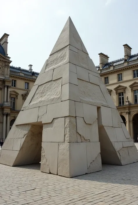 Louvre Pyramid made with concrete cobblestone instead of steel and glass