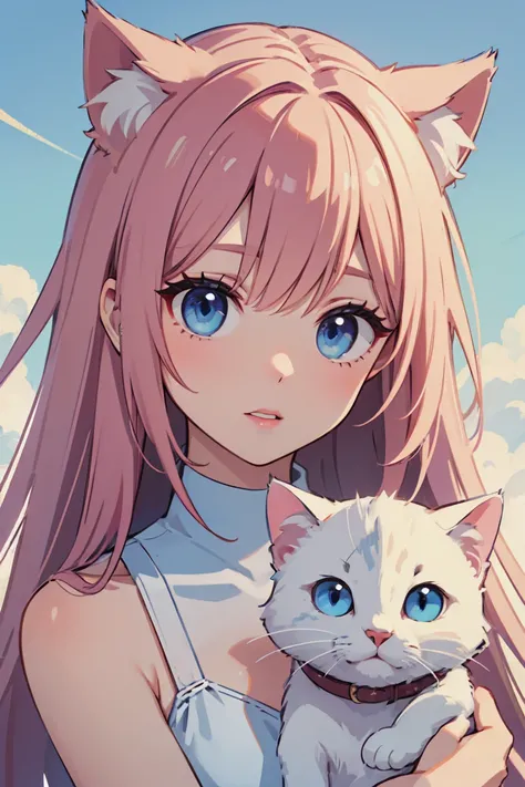 (masterpiece:1.2, Highest quality),solo、1 person、Thick lips、Droopy eyes、blue eyes、semi-long、Pink Hair、white horn、White skin、２０generation、cool、Cat ear