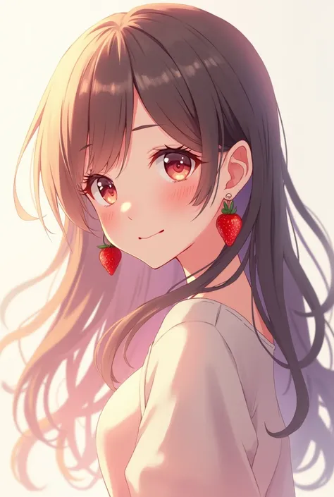 An anime girl using strawberry earrings