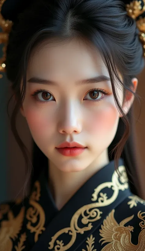 8K Best Quality Masterpiece Ultra High Definition (Photorealistic: 1.4) Raw Photo (Photorealistic Skin Texture: 1.3) (Film Grain: 1.3) (Selfie Angle) 1 Girl Eyes and face beautifully detailed Masterpiece Best Quality Close-up Upper body Young woman in Chin...