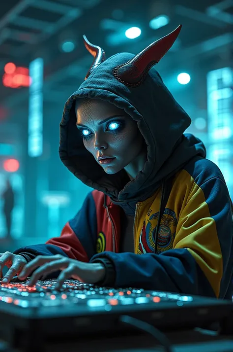 An alien hacker with an Ecuadorian flag 