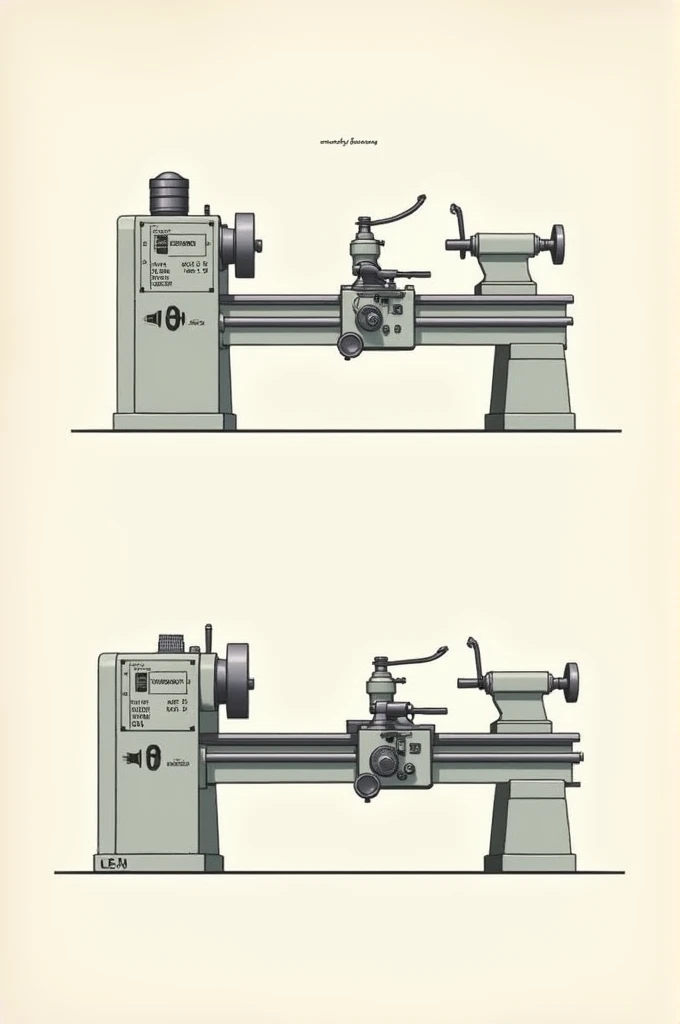 Draw the conventional lathe in a simple way with its top front view and right side view, the black outline and indicate what type of view it is