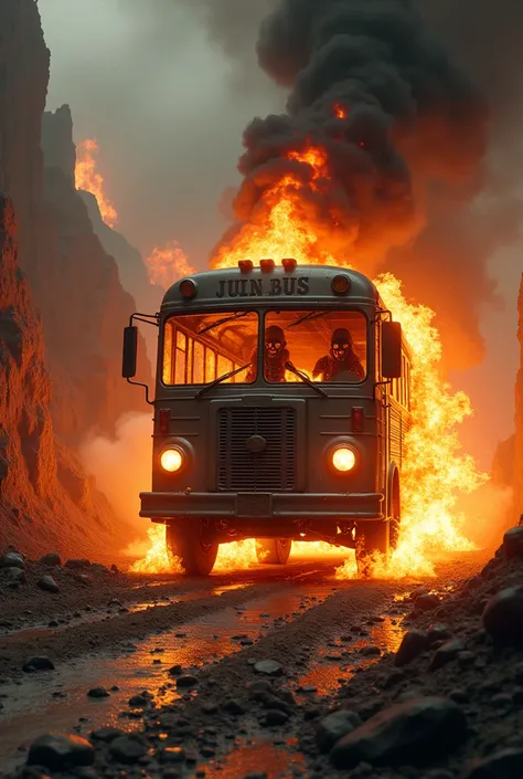 Bus on fire speeding out of hell