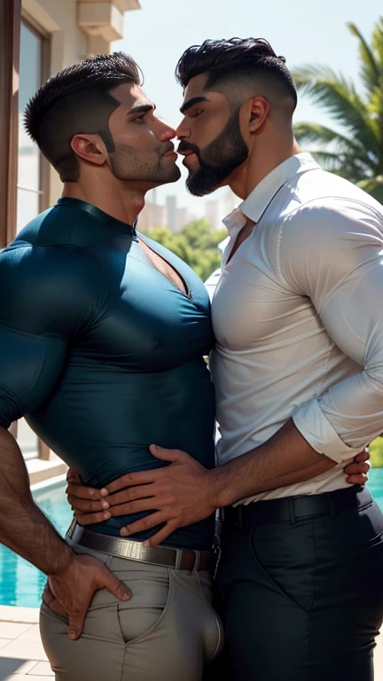 A Indian latino gay couple doing mouth to mouth kissing under swimming pool, a short hight man mouth to mouth kissing with very tall huge muscular man, muscular men, muscular attractive men, male art, gigachad muscular, muscular! fantasy, gay, bodybuilder ...