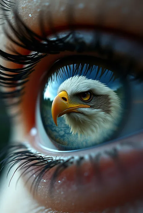 an image of an eye looking at an eagle the eagle is being reflected in the eyendefined, undefined, undefined, 