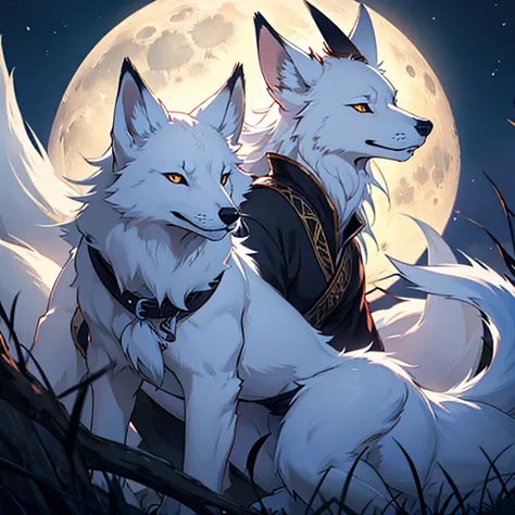 Moonlit night, A white fox with nine tails runs