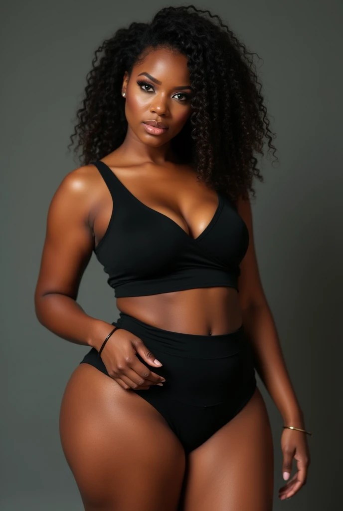 hot black woman wearing croptop and short short and has a small breast, big boobs and big ass