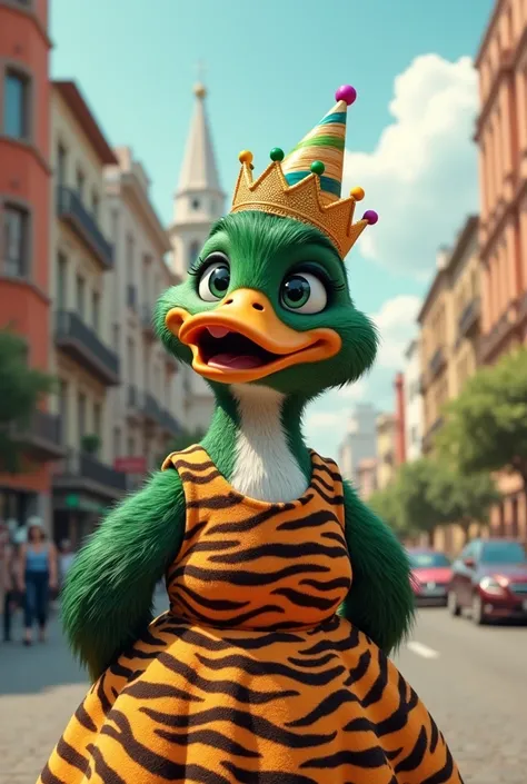 A female duck animal, tiger dress, In Monterrey, new crown celebrating its birthday 