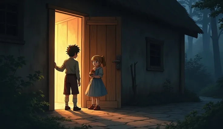 Once again, Hansel and Gretel overheard their stepmother’s plan. This time, when Hansel went to collect pebbles, he found that the door had been locked. He could not go outside, but he reassured Gretel that they would still find a way. Anime style