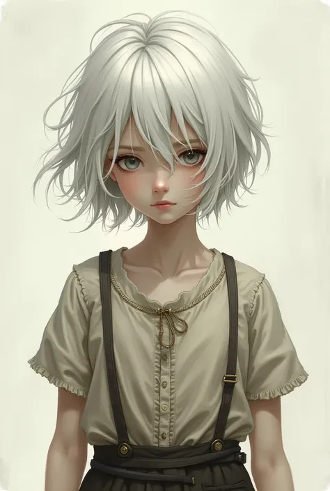 Girl with short white hair wearing old clothes 