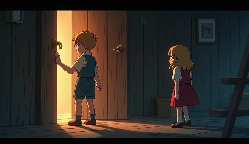 Once again, Hansel and Gretel overheard their stepmother’s plan. This time, when Hansel went to collect pebbles, he found that the door had been locked. He could not go outside, but he reassured Gretel that they would still find a way. Anime style