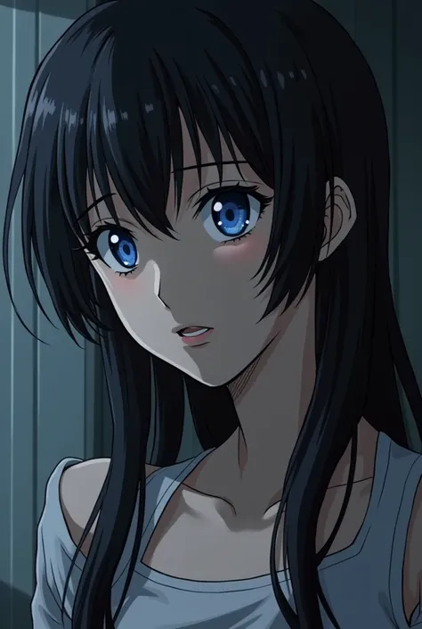 Image of Levi Ackerman dark hair and blue eyes from Shingeki no kyojin and a girl with long straight dark hair masturbating