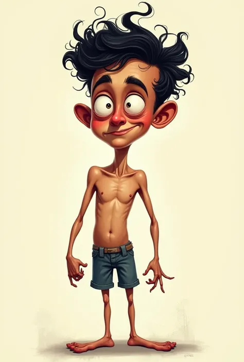 ugly boy, high, moreno, very thin , muy high ,muy gracioso ilustracion de cuerpo completo con ojos shighnes


