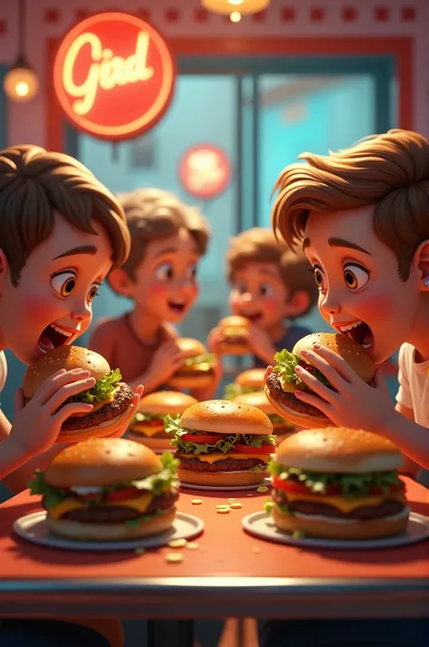 People eating hamburger 