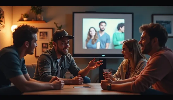 a man showing a video to his friends
