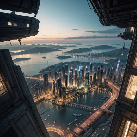 create an art of a futuristic city with a view from above