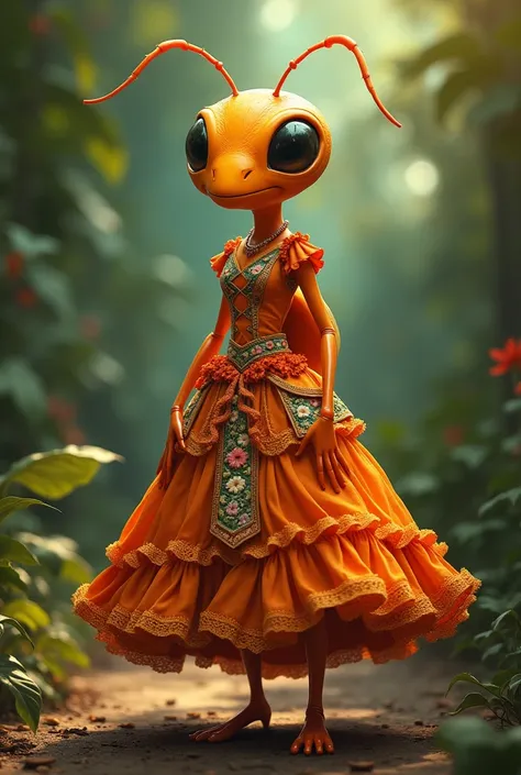 I need an orange humanoid ant with a typical Costa Rican female costume 