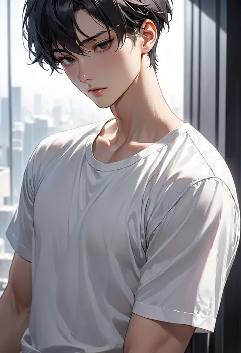 
Highest quality, masterpiece, Ultra-high resolution, single, 1 person, male, 、Slender、Short Hair、Dark Eyes、Nice black hair、White shirt、Upper Body、