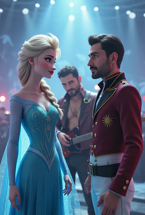 (photorealism:1.2), Elsa from Frozen and Freddie Mercury from Queen and Charly García from Sui Generis