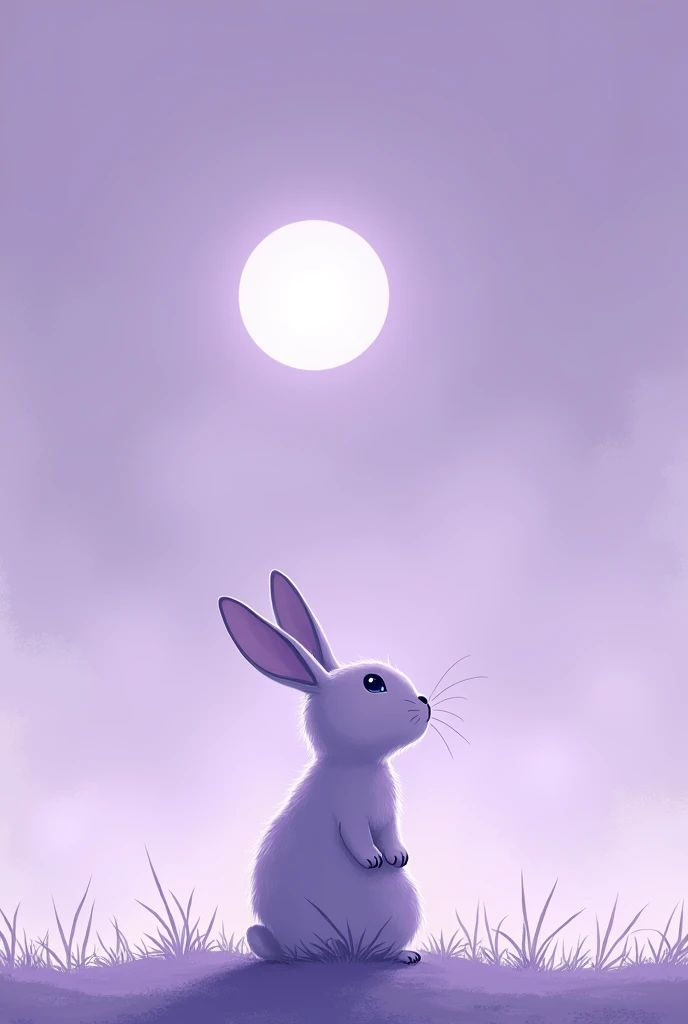 A rabbit looking at the moon. Simple monochrome violet style drawing