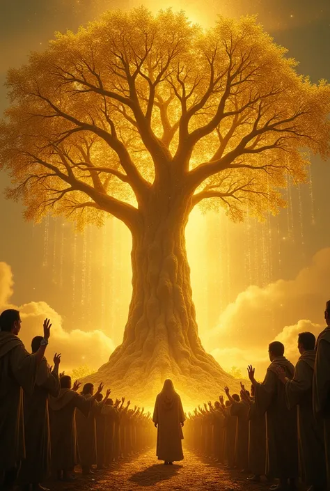 Response

Description: The golden tree responds to Khans plea by shedding shimmering golden seeds. This miraculous event signifies hope and divine intervention.

Pathos Information: The transformation of the trees leaves into golden seeds symbolizes a beac...