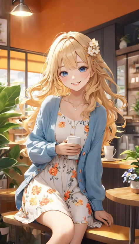 Yumis friend 1 (Yumi’s Friend 1)
prompt: 8k、masterpiece、Highest quality、Ultra-high resolution、Professional Lighting、Bright orange lighting、Contemporary cafe interior、A sociable space with houseplants、Full body angle shot、Blonde Wavy Hair、Blue almond eye、Be...